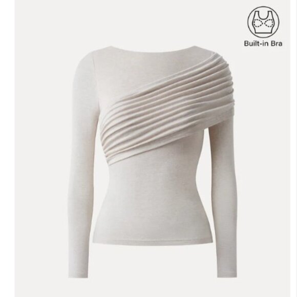 OGL Tencel-Wool Gathered Long Sleeve Brami Top in Heathery Fog Ivory XL - NEW - Picture 10 of 12